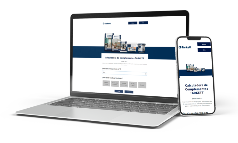 Celular e computador abertos na Calculadora de Complementos Tarkett