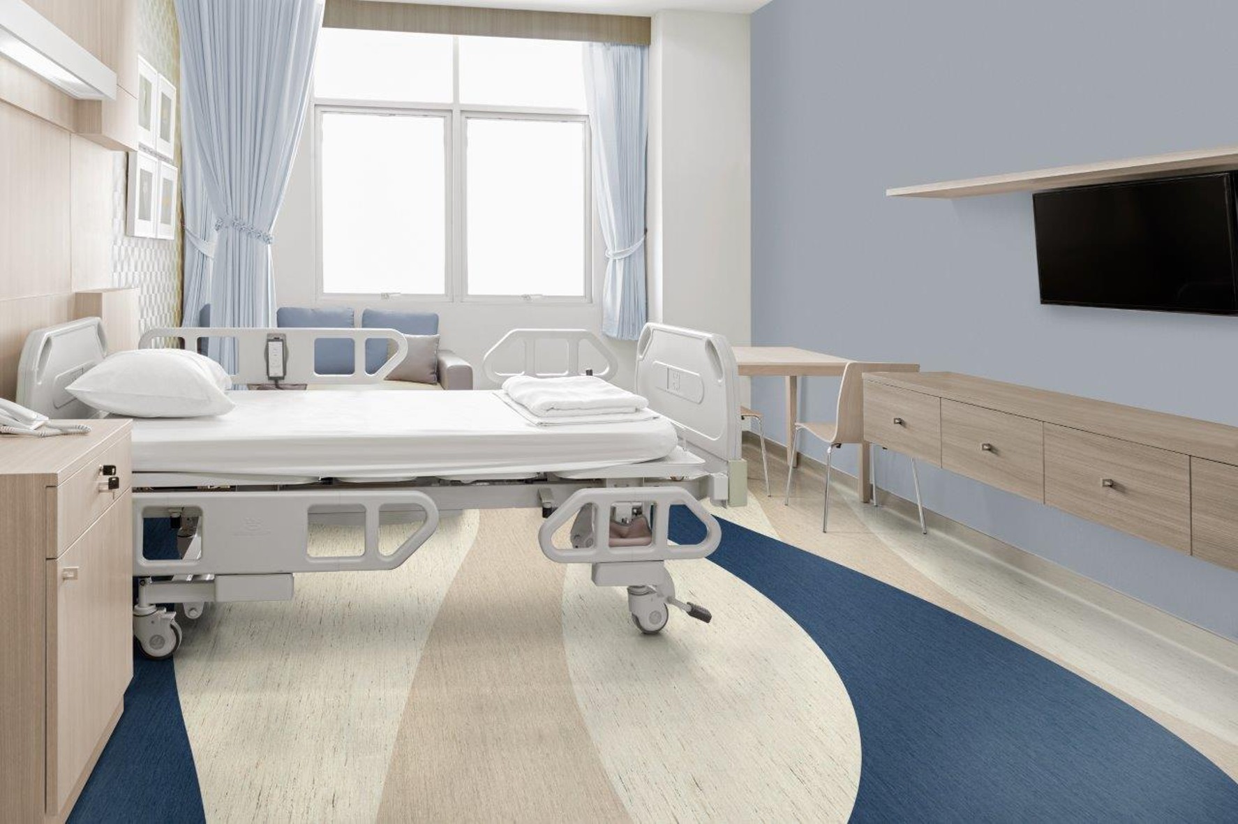 Ambiente hospitalar revestido com pisos da linha iQ Optima, da Tarkett